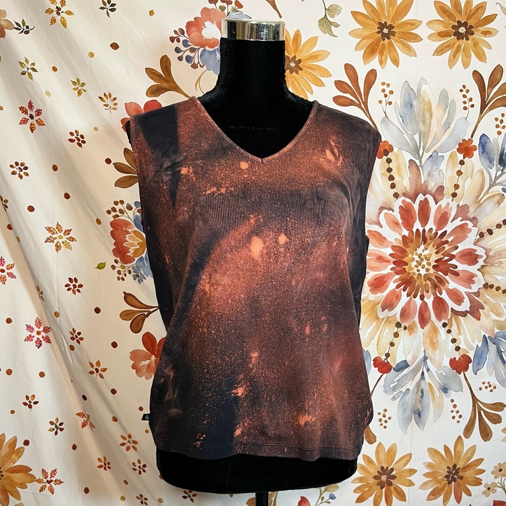 Lauren Ralph Lauren VTG Bleach Dye Ribbed Navy Preppy Grunge Fall Tank XL City